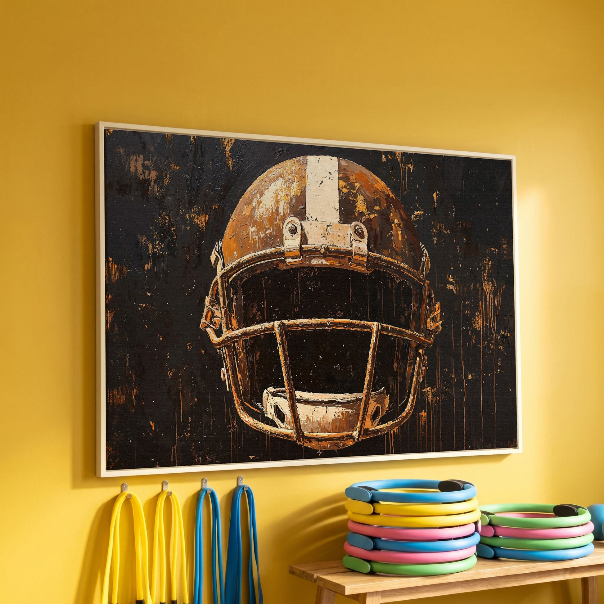 Bold American Football Helmet Canvas Print in white floating frame