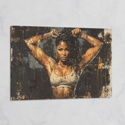 Female Bodybuilder Abstract Canvas Print in Ochre on gallery wrap