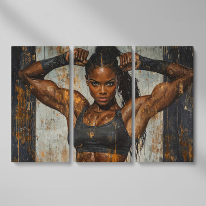 Strong Woman Fitness Motivation Canvas Print as 3-panel split version