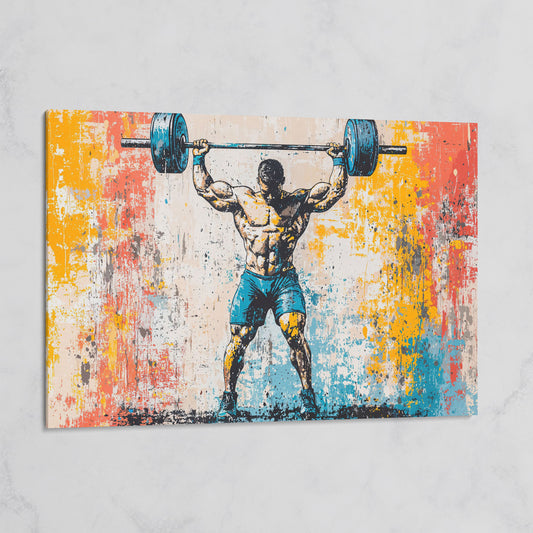 Powerlifting Overhead Canvas Print with Turquoise and Sienna on gallery wrap
