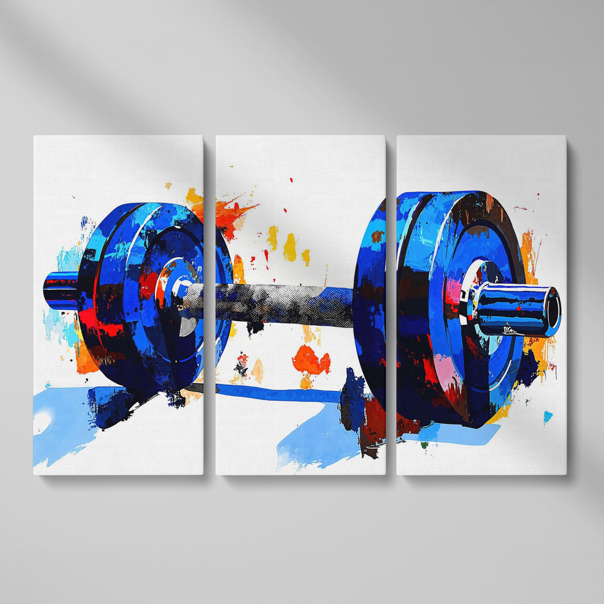 Blue Dumbbell Abstract Canvas Print as 3-panel split version