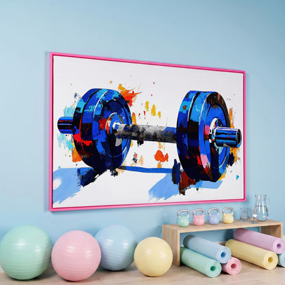Blue Dumbbell Abstract Canvas Print in pink floating frame