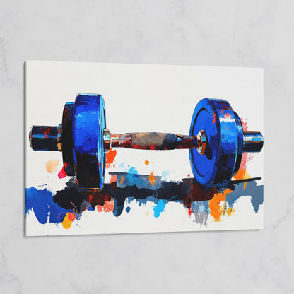 Cobalt Dumbbell Canvas Print with Burnt Sienna Accent on gallery wrap