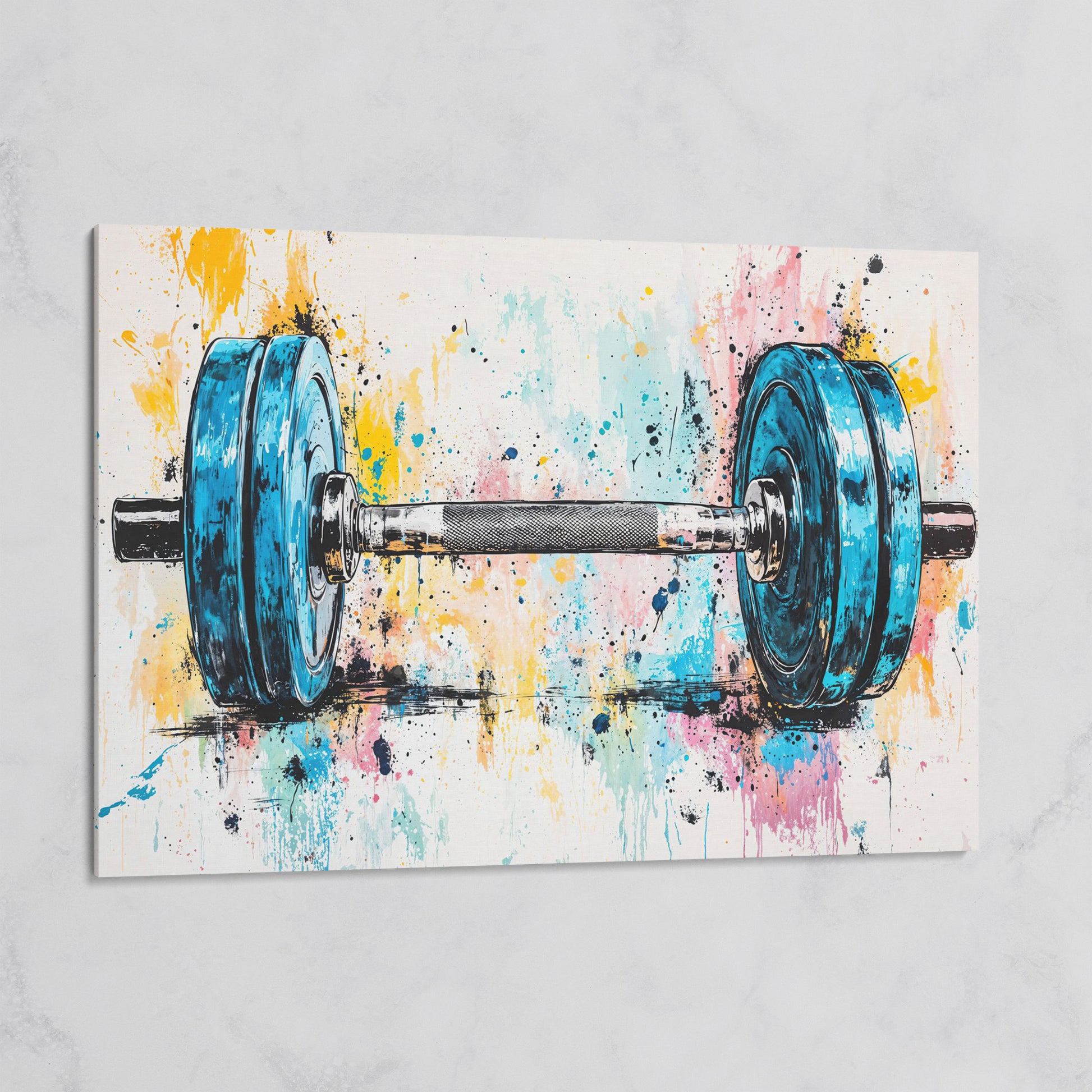 Colorful Dumbbell Canvas Print for Workout Rooms on gallery wrap