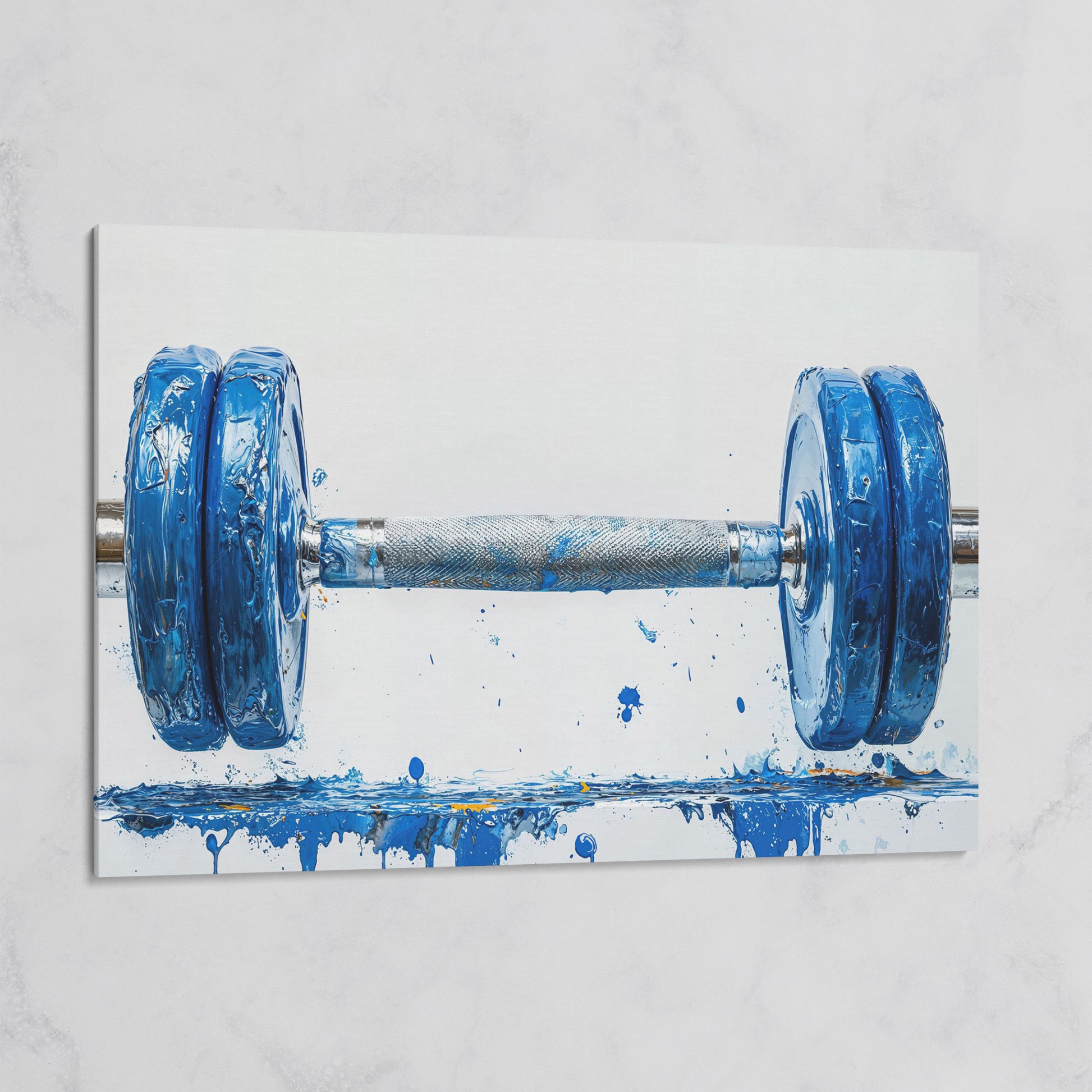 Cobalt Dumbbell Canvas Wall Art for Home Gyms on gallery wrap
