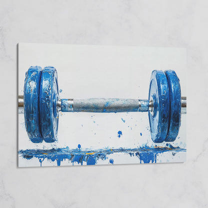 Cobalt Dumbbell Canvas Wall Art for Home Gyms on gallery wrap