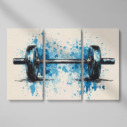 Abstract Weightlifting Canvas. Navy and Umber Gym Art as 3-panel split version