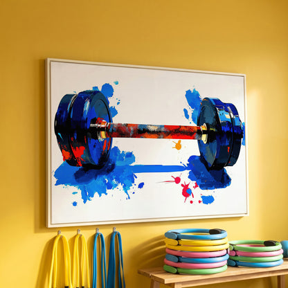 Colorful Dumbbell Canvas Print for Home Gym Walls in white floating frame