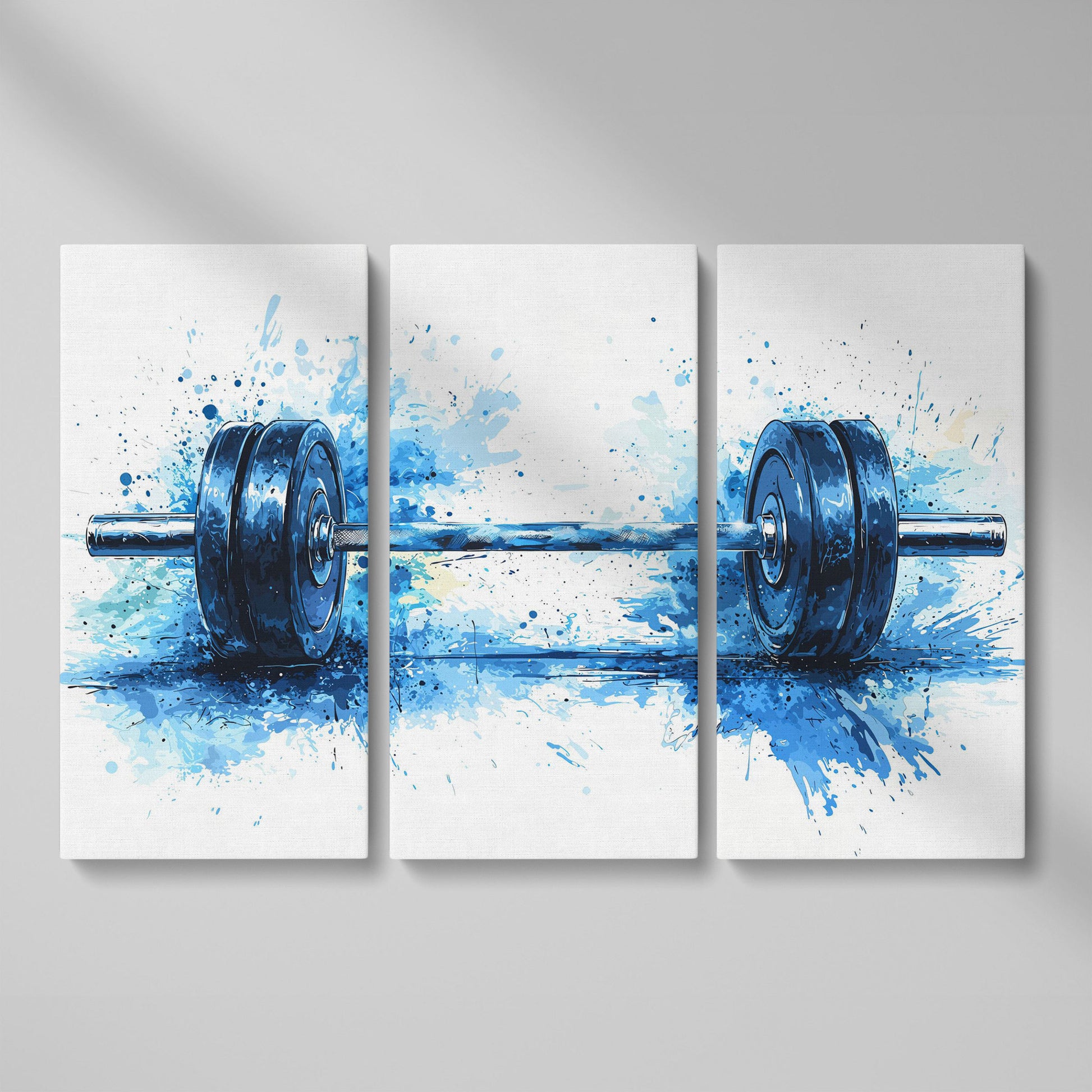 Motivational Workout Barbell Canvas Print in Crimson and Gold as 3-panel split version