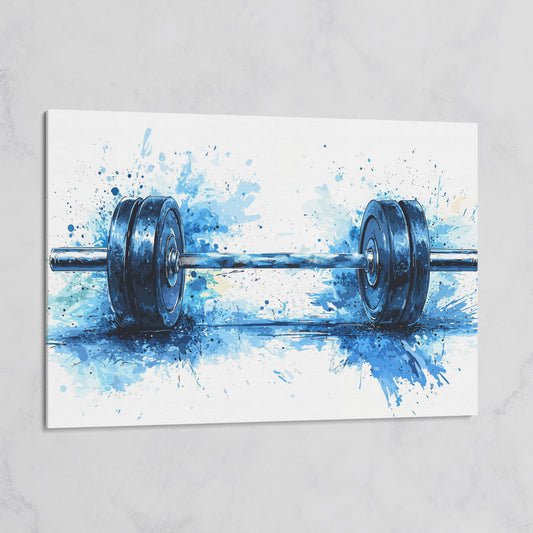 Motivational Workout Barbell Canvas Print in Crimson and Gold on gallery wrap