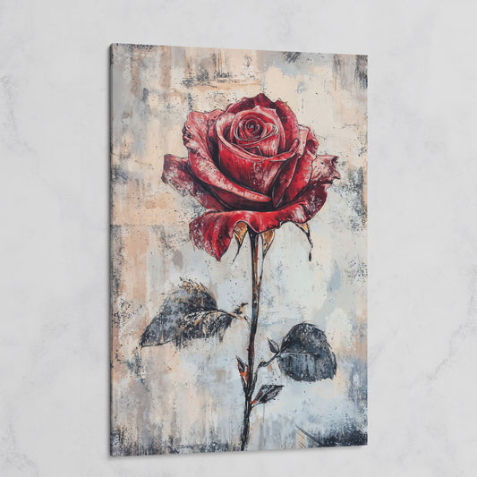 Red Rose Canvas Print with Textured Taupe Background on gallery wrap