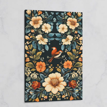 Botanical Bird and Floral Canvas Print on gallery wrap