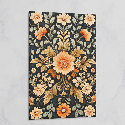 William Morris Vintage Floral Canvas in Burnt Orange and Teal on gallery wrap