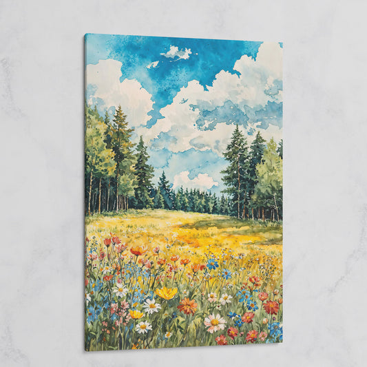 Wildflower Summer Landscape Canvas Art on gallery wrap