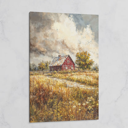 Red Barn in Autumn Fields Canvas Print on gallery wrap