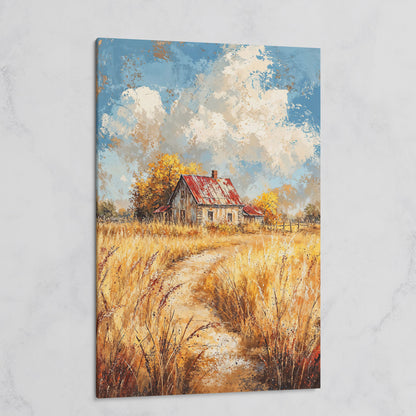 Golden Autumn Countryside Barn Canvas on gallery wrap
