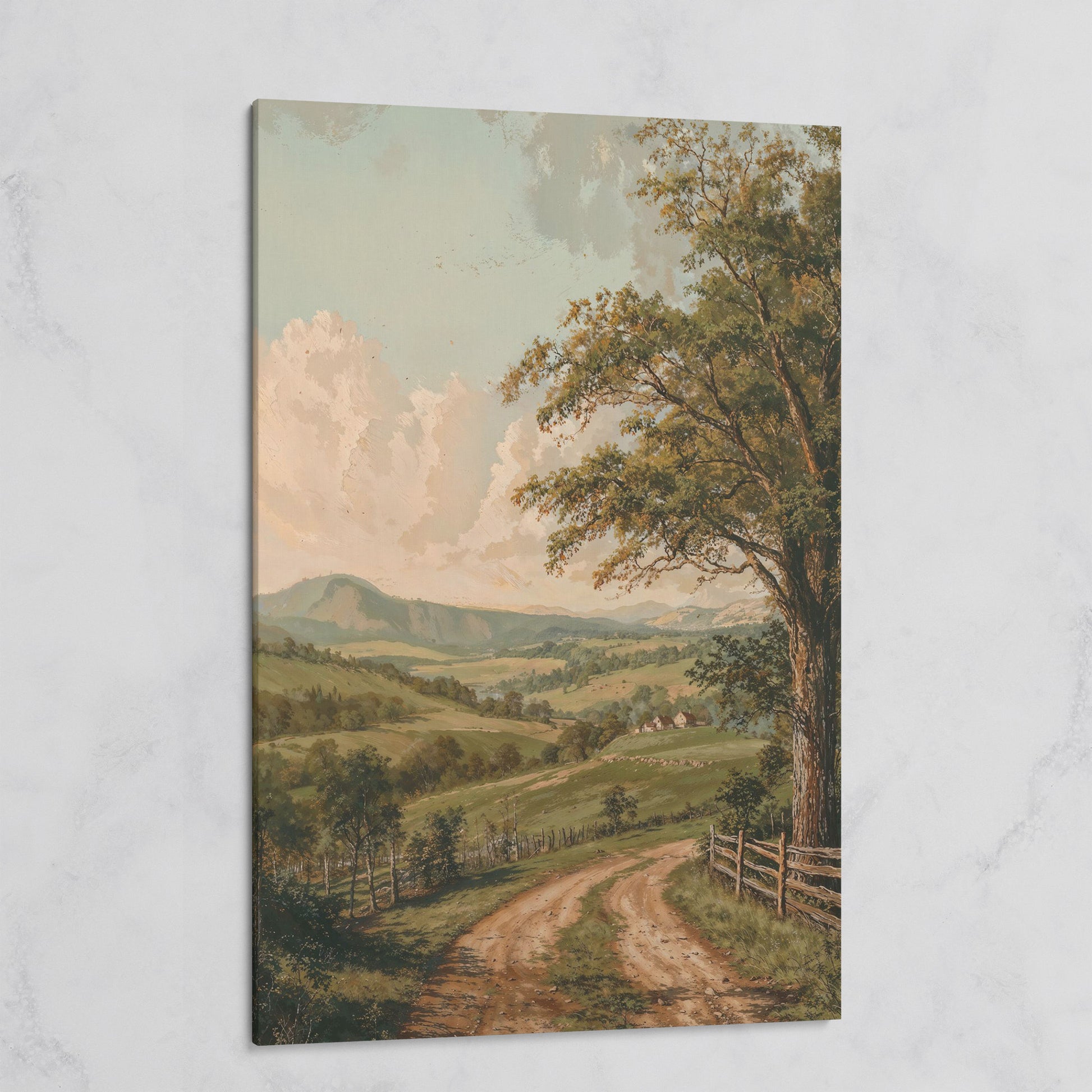 Rustic Countryside Canvas with Rolling Hills and Winding Road on gallery wrap