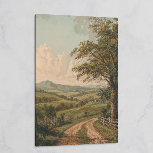 Rustic Countryside Canvas with Rolling Hills and Winding Road on gallery wrap