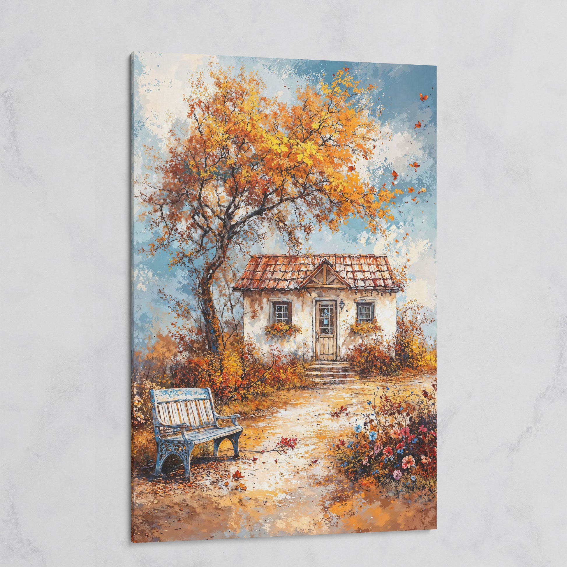 Autumn Cottage Landscape Canvas on gallery wrap