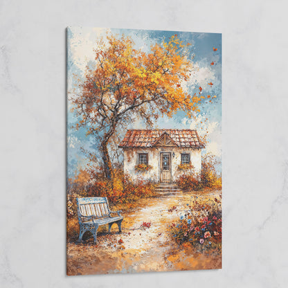 Autumn Cottage Landscape Canvas on gallery wrap