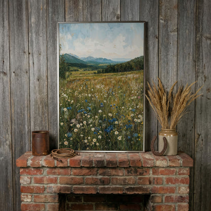 Mountain Wildflower Meadow Canvas in silver floating frame