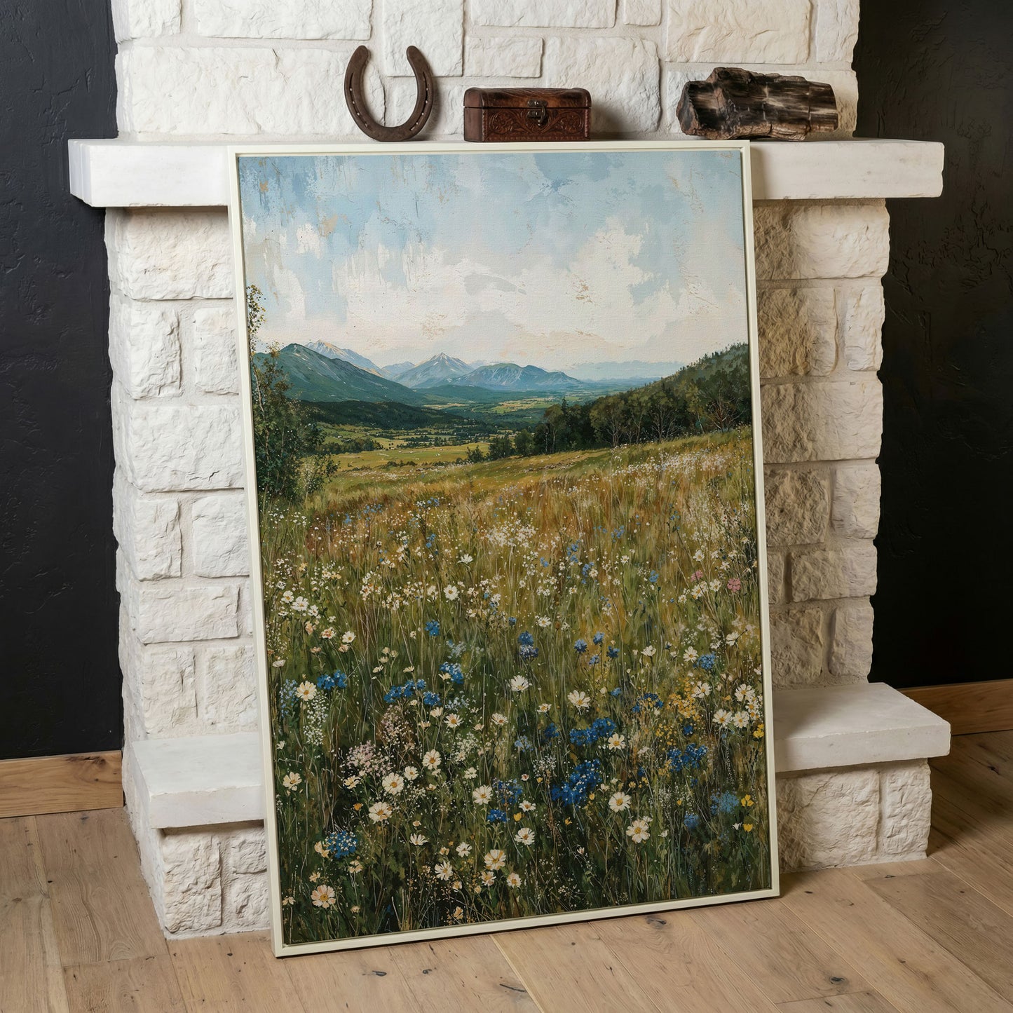 Mountain Wildflower Meadow Canvas in white floating frame