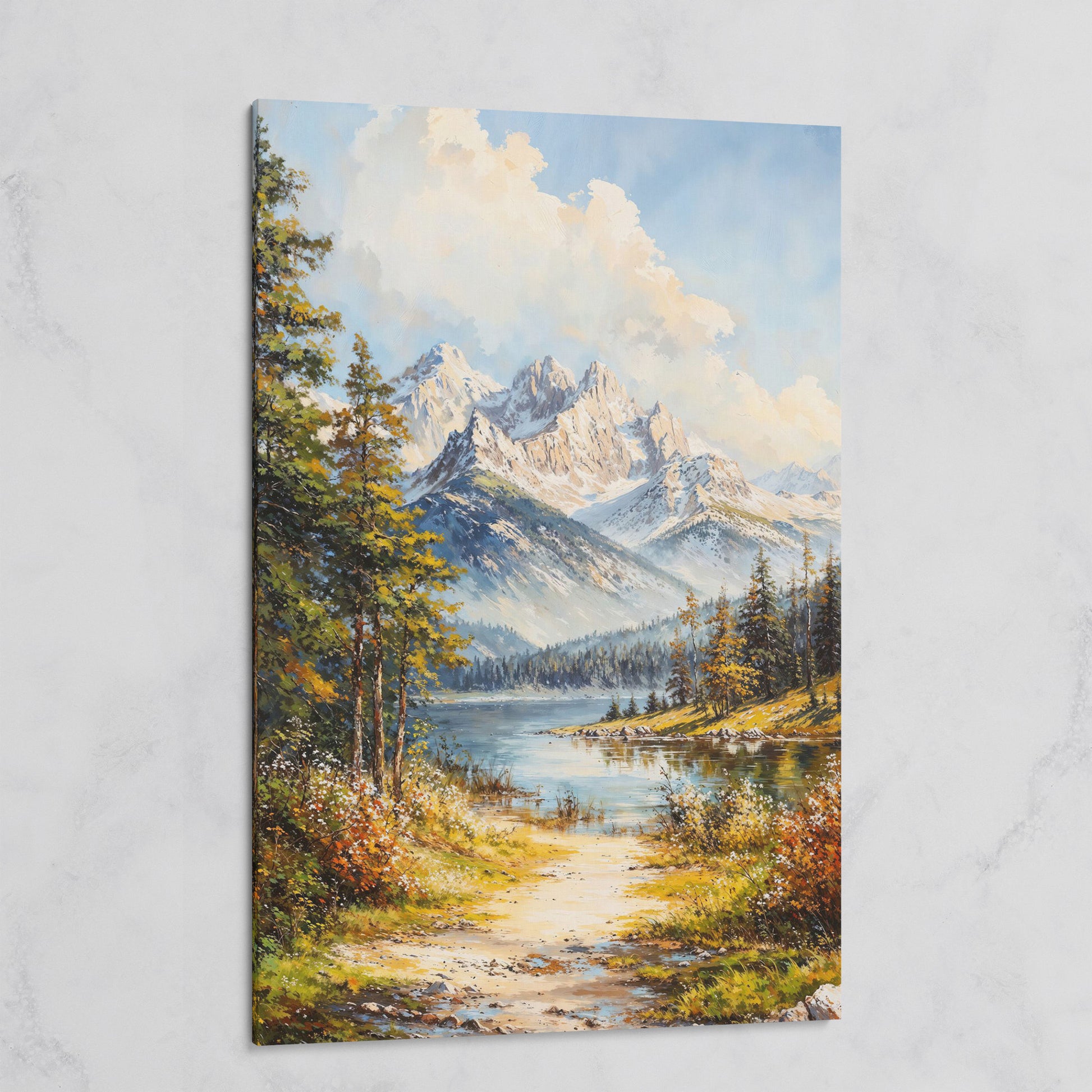 Alpine Lake with Snow Peaks Canvas Print on gallery wrap