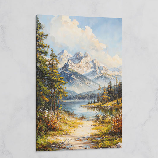 Alpine Lake with Snow Peaks Canvas Print on gallery wrap