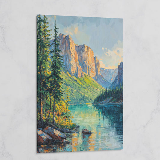 Teal Mountain Lake with Rowboat Canvas on gallery wrap