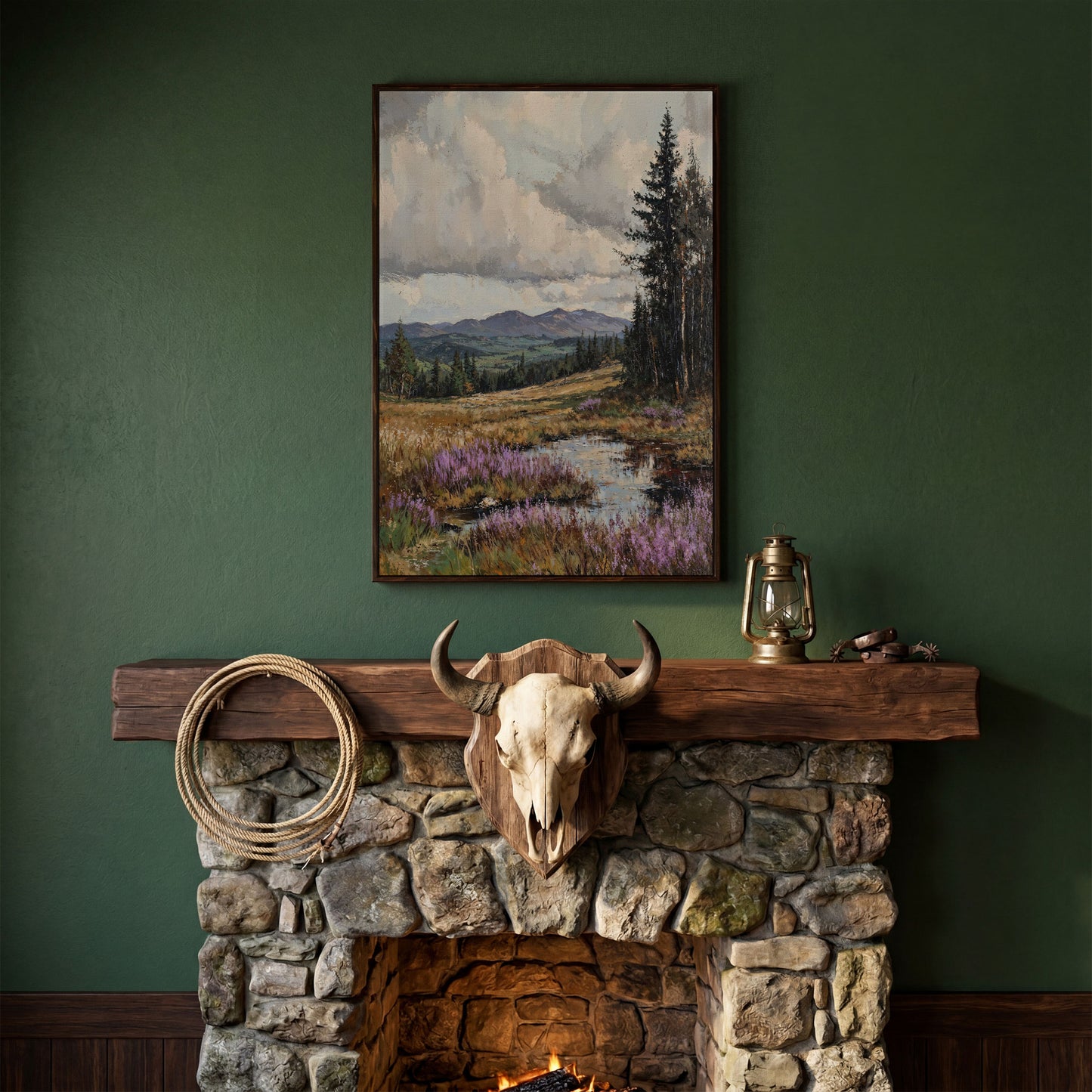 Tranquil Mountain Serenity Canvas in dark walnut floating frame