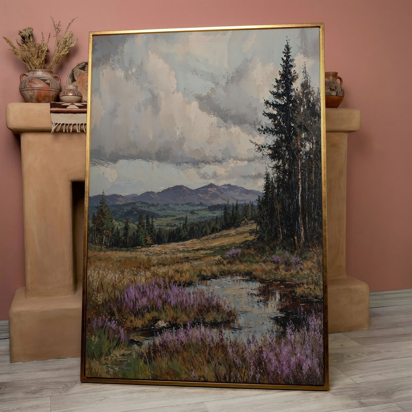 Tranquil Mountain Serenity Canvas in rose gold floating frame