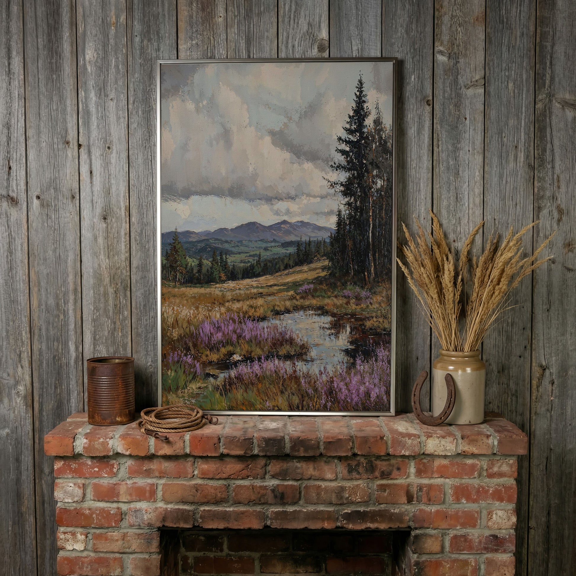 Tranquil Mountain Serenity Canvas in silver floating frame