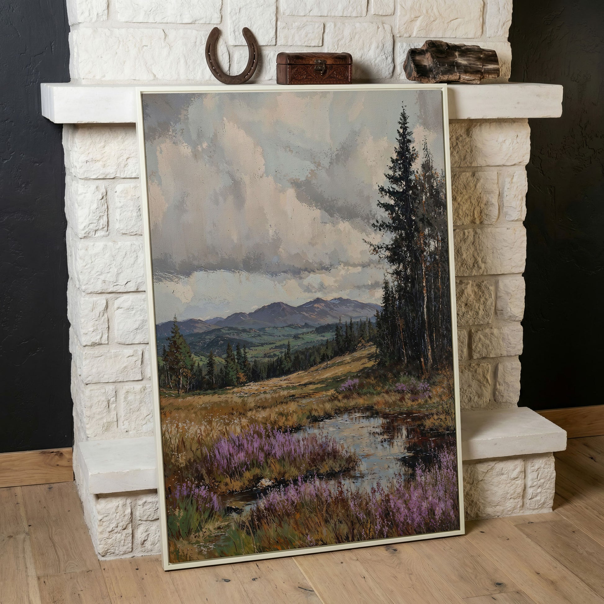 Tranquil Mountain Serenity Canvas in white floating frame