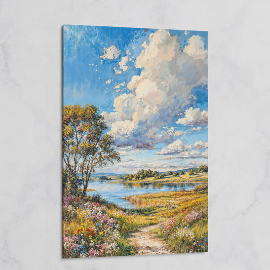 Countryside Lake & Wildflowers Canvas Print on gallery wrap