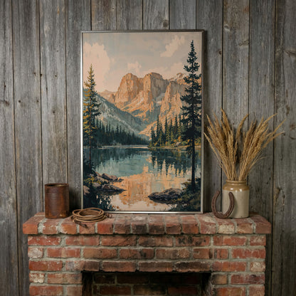 Tranquil Mountain Lake Canvas Print in silver floating frame
