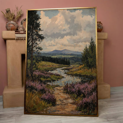Mountain Range and River Canvas Print in rose gold floating frame