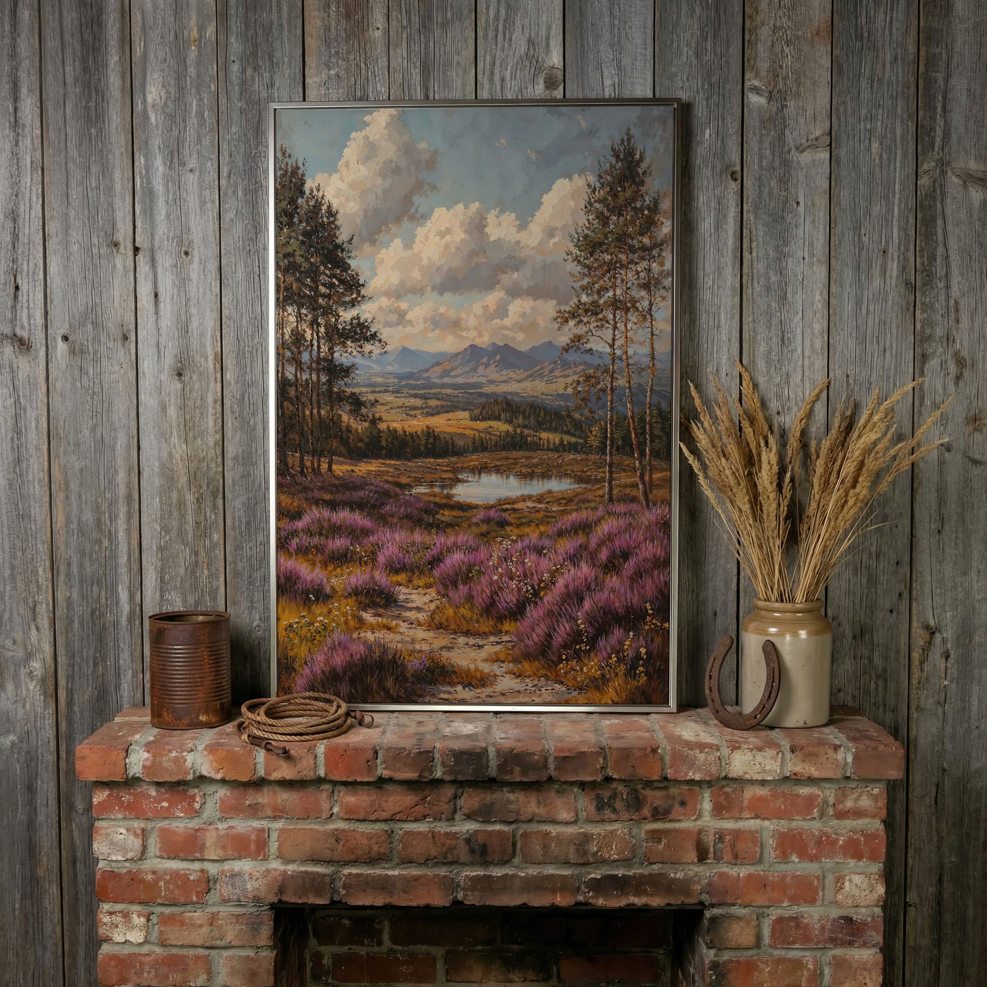Heather Mountains Moorland Canvas in silver floating frame