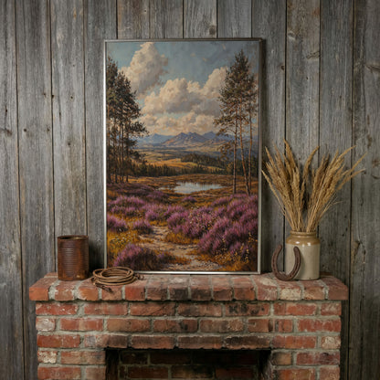 Heather Mountains Moorland Canvas in silver floating frame