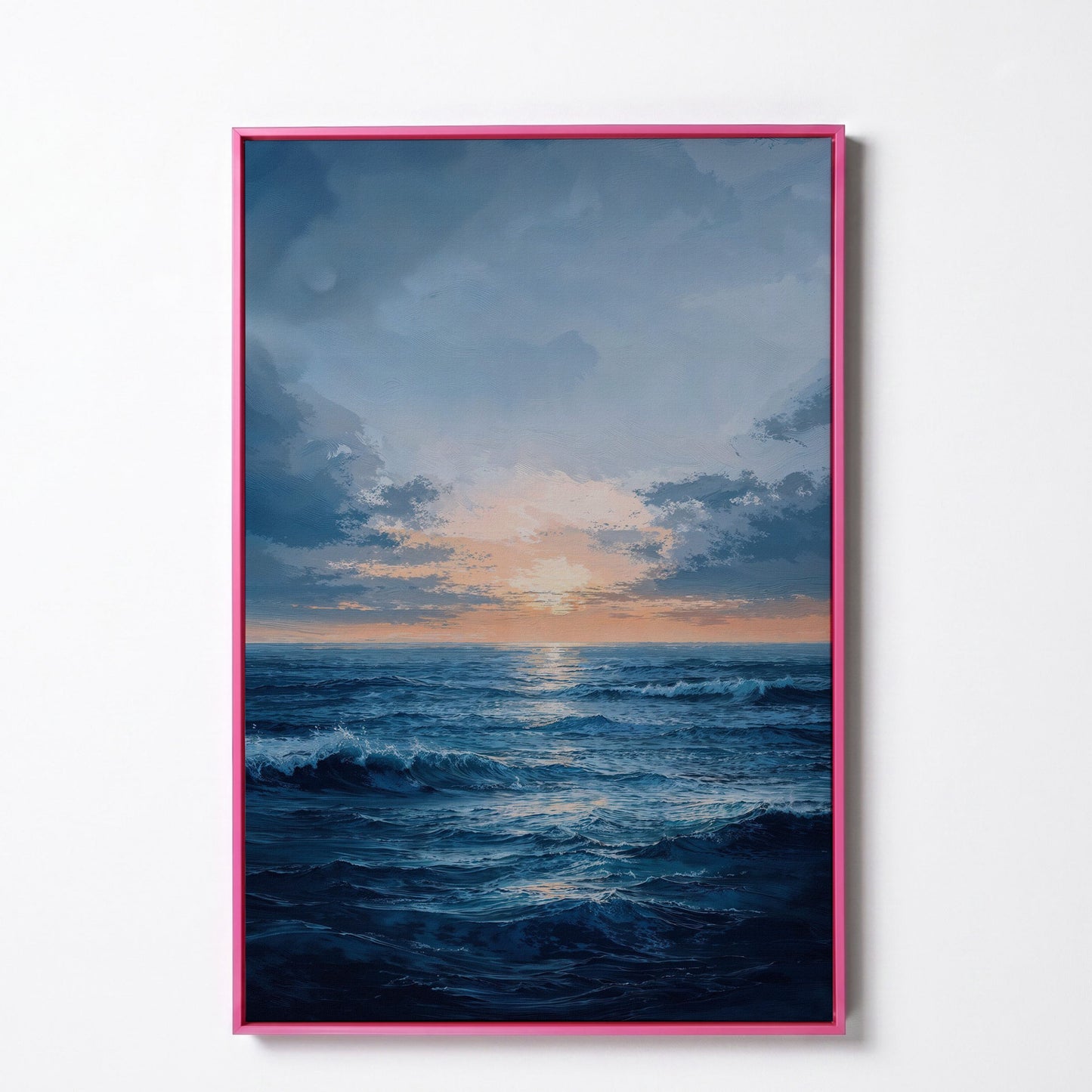 Ocean Sunset Seascape Canvas in pink floating frame