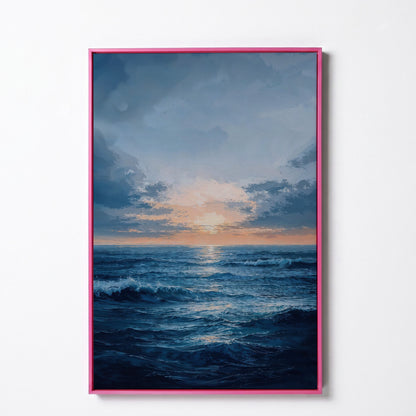 Ocean Sunset Seascape Canvas in pink floating frame