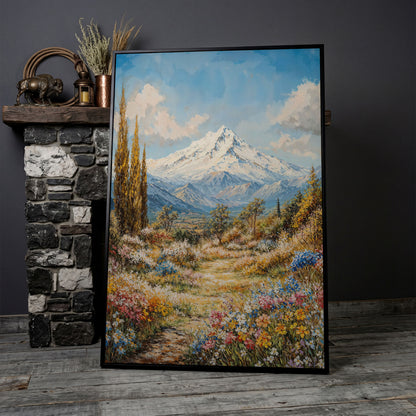 Snow Peak and Cypress Mountain Canvas Print in black floating frame