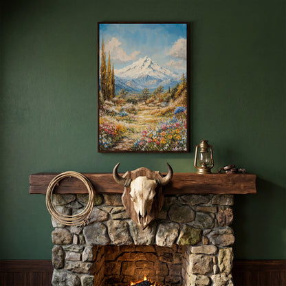 Snow Peak and Cypress Mountain Canvas Print in dark walnut floating frame