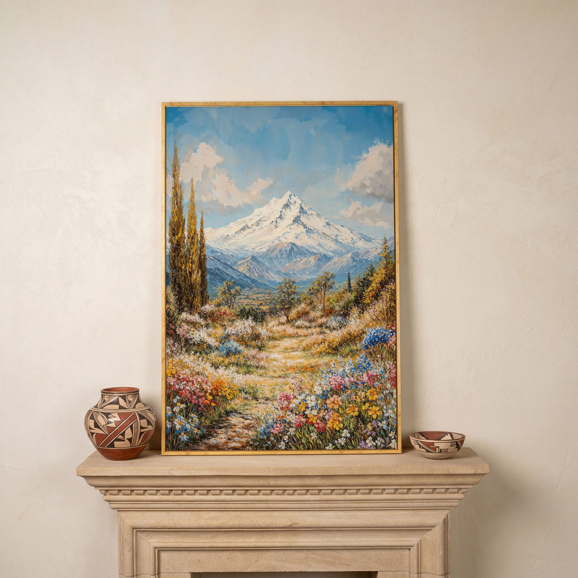Snow Peak and Cypress Mountain Canvas Print in white oak floating frame
