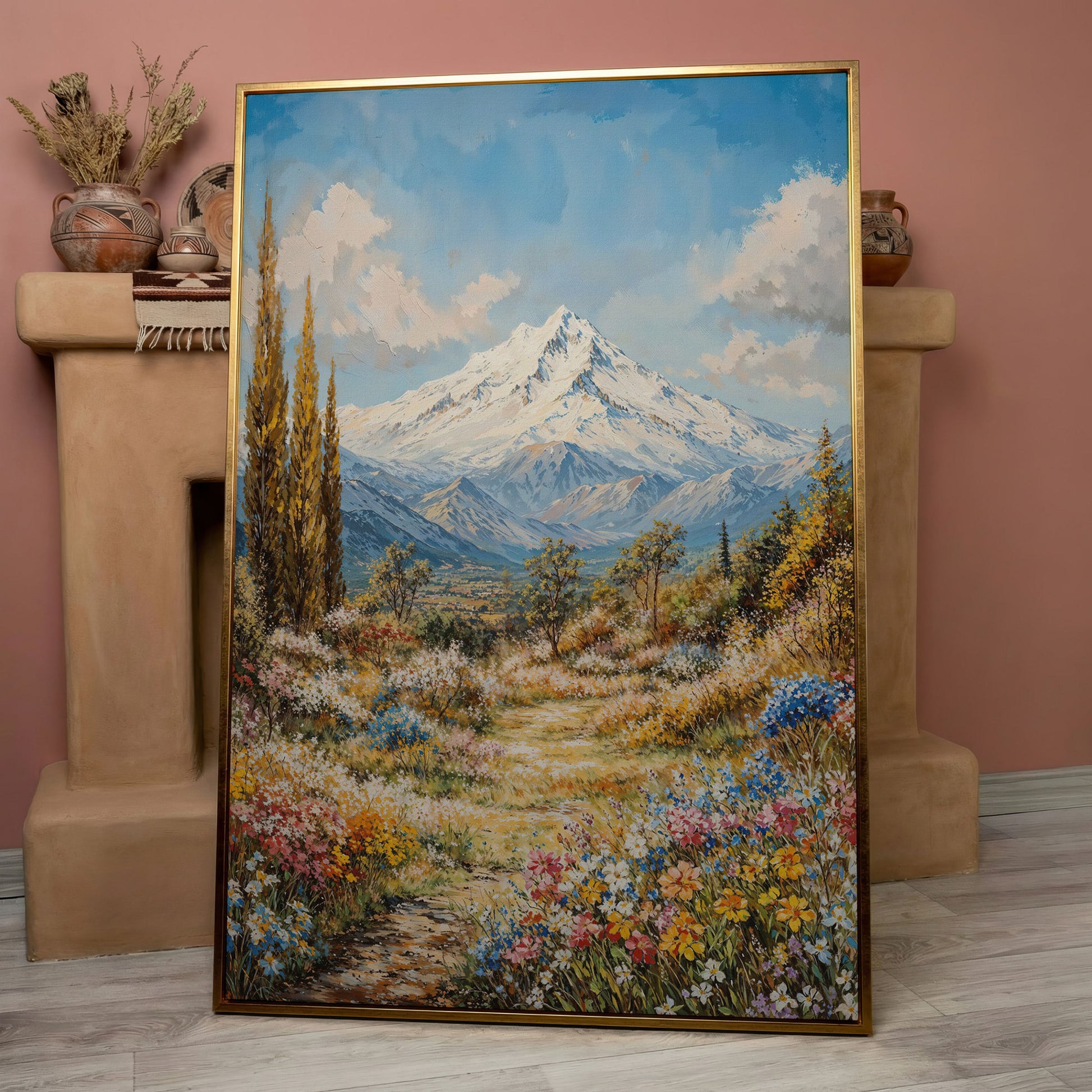 Snow Peak and Cypress Mountain Canvas Print in rose gold floating frame
