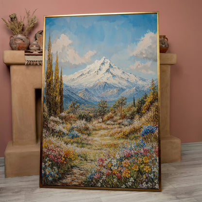 Snow Peak and Cypress Mountain Canvas Print in rose gold floating frame