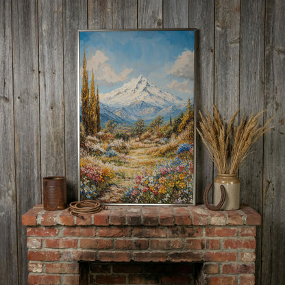 Snow Peak and Cypress Mountain Canvas Print in silver floating frame