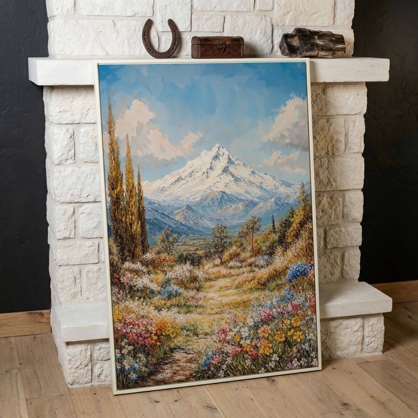 Snow Peak and Cypress Mountain Canvas Print in white floating frame