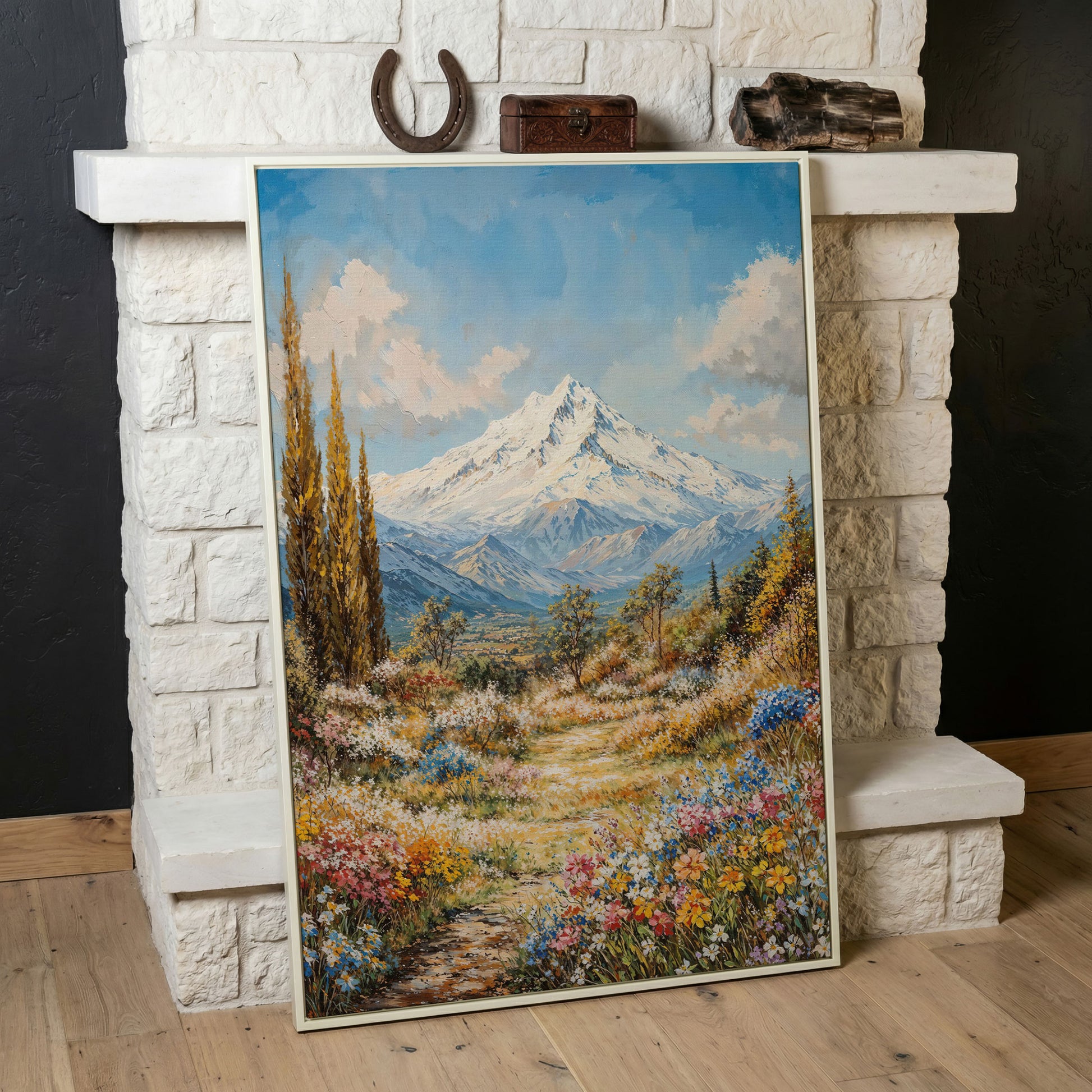 Snow Peak and Cypress Mountain Canvas Print in white floating frame