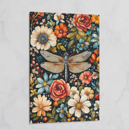 William Morris Dragonfly and Floral Canvas on gallery wrap