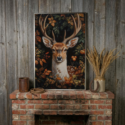 Deer in Autumn Foliage Canvas Wall Art in silver floating frame